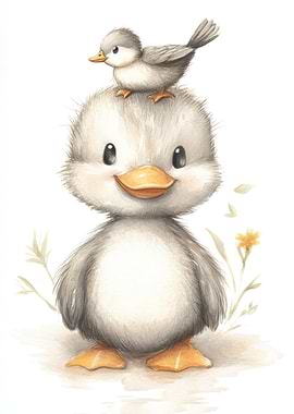 Cute Duckling with Bird