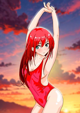 Anime Girl in Red Swimsuit