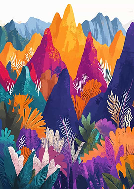 Vibrant Mountain Landscape Minimalist Art