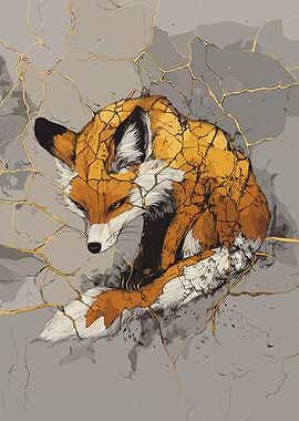 Fox Kintsugi Style Art