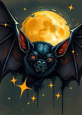 Bat Under Full Moon