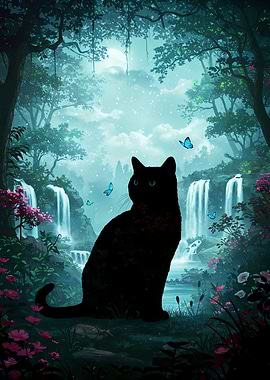 Black Cat in Enchanted Forest