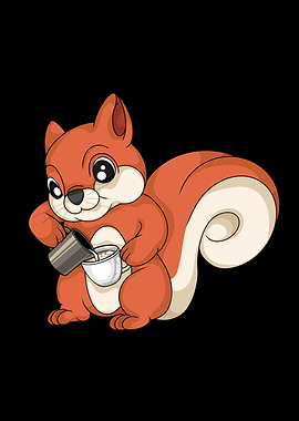 Squirrel Pouring Latte Art Coffee Lover Barista