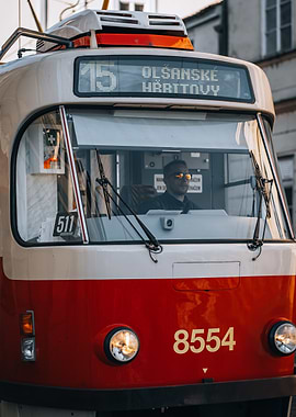 Red Tram with Driver