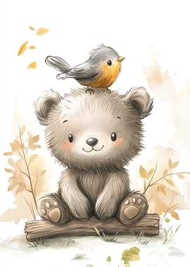 Cute Bear and Bird