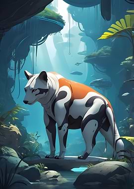 Cyberpunk Wolf in Lush Forest