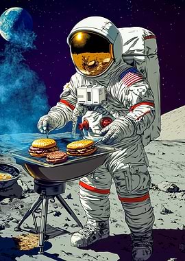 Astronaut Grilling on the Moon
