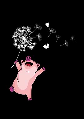 Happy Pig Lover Kids Dandelion Nature Dancing Pig