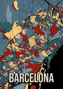 Barcelona Spain City Map Art