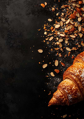 Almond Croissant on Black Background