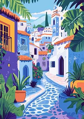 European Village Scenery Minimalist Art