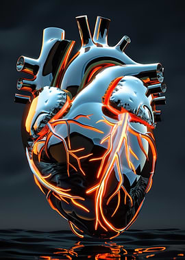 Metallic Heart with Glowing Veins