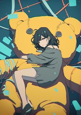 Anime Girl with Giant Teddy Bear