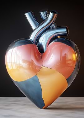 Metallic Heart Sculpture