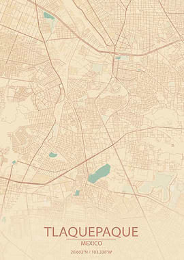 Tlaquepaque Mexico Vintage Style City Map