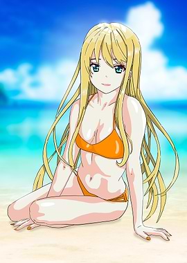 Anime Girl in Bikini on Beach