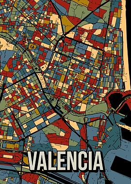 Valencia Spain City Map Art