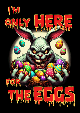 Creepy and Evil Easter Bunny with Colorful Easter Eggs. Easter meets Halloween.