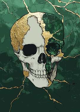 Gold & Jade Skull Art