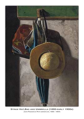 Straw Hat, Bag, and Umbrella Still Life