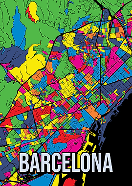 Barcelona City Map Pop Art Travel Poster