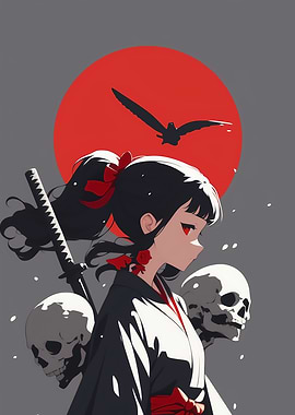 Anime Girl with Sword and Skulls
