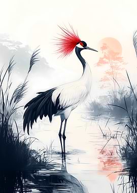 Red-Crested Crane in Water