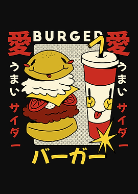 Retro Burger & Soda Cartoon