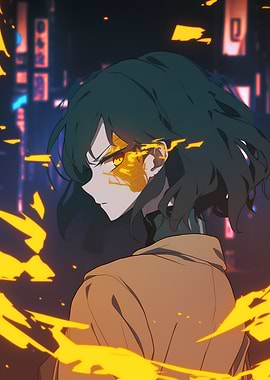 Anime Girl with Fire