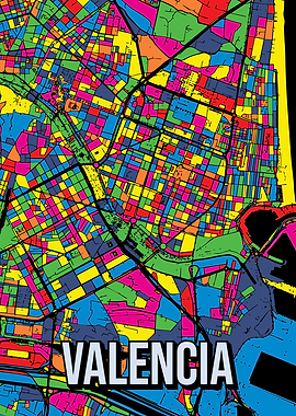 Valencia City Map Pop Art