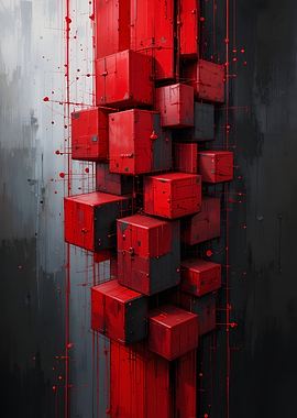 Red Cube Abstract Art
