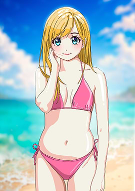 Anime Girl in Pink Bikini