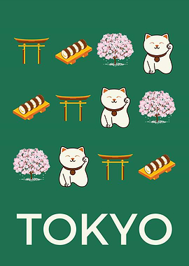 Tokyo Retro Green Illustration