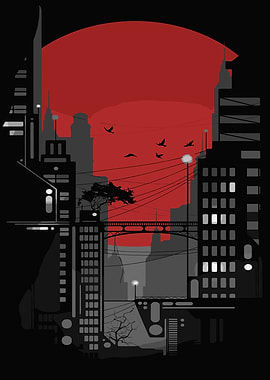 Red Sunset Cityscape