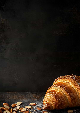 Almond Croissant on Black Background