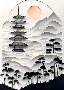 Japanese Pagoda Papercut