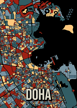 Doha Qatar City Map Travel Poster