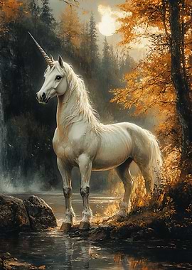White Unicorn in Forest
