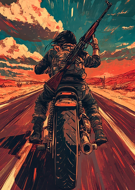 Motorcycle Rider in Desert