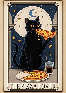 Black Cat Tarot Card - Pizza Lover
