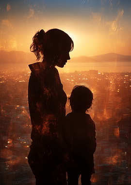 Silhouette of Mother and Child