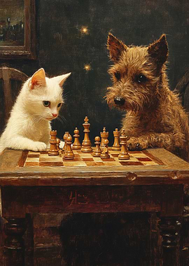 Chess Playing Cat and Dog