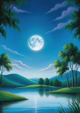 Moonlit Lake Landscape