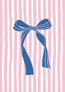 Blue coquette bow on pink stripes