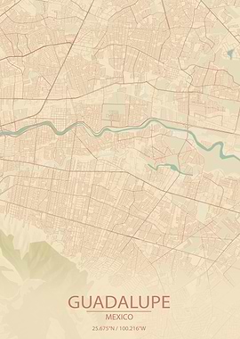 Guadalupe Mexico Vintage Style City Map