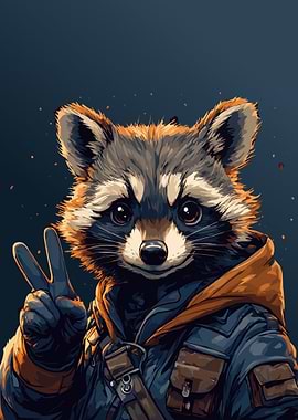 funny Raccoon Peace Sign