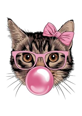 Funny Cat with Bubble Gum