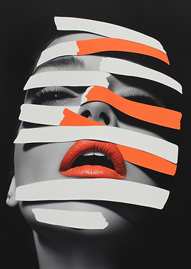 Woman's Face with Striped Paper