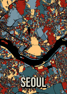 Seoul South Korea City Map Art