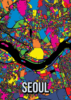 Seoul South Korea City Map Pop Art